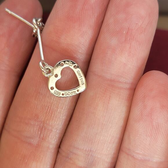 Sterling Silver Heart Earrings 2 Inch CZ Dangle Long Drop Jewelry - Picture 9 of 9